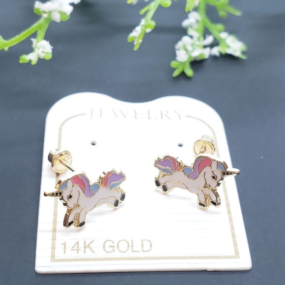 COPY - 14K Solid Gold • Unicorn Enamel Resin Scre…